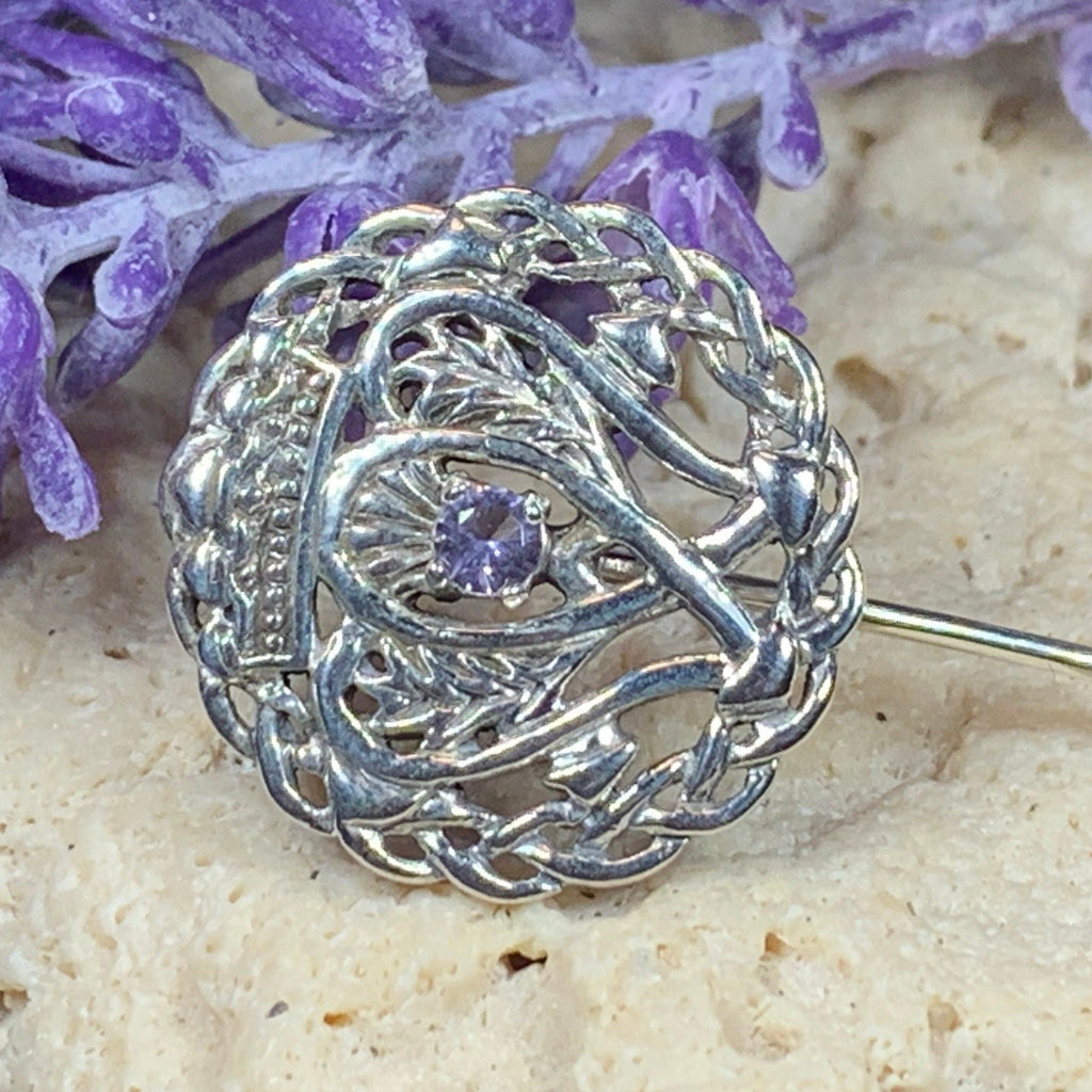 Luckenbooth Amethyst Stick Pin - Handmade in Scotland