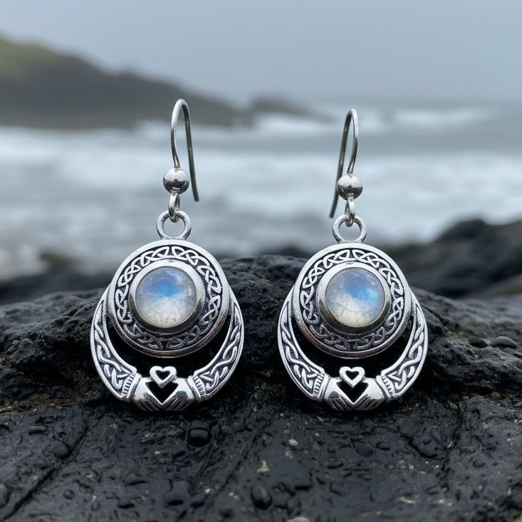 Tess Irish Claddagh Moonstone Earrings