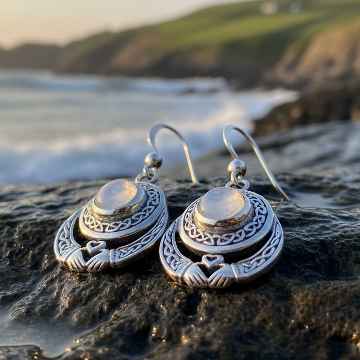 Tess Irish Claddagh Moonstone Earrings
