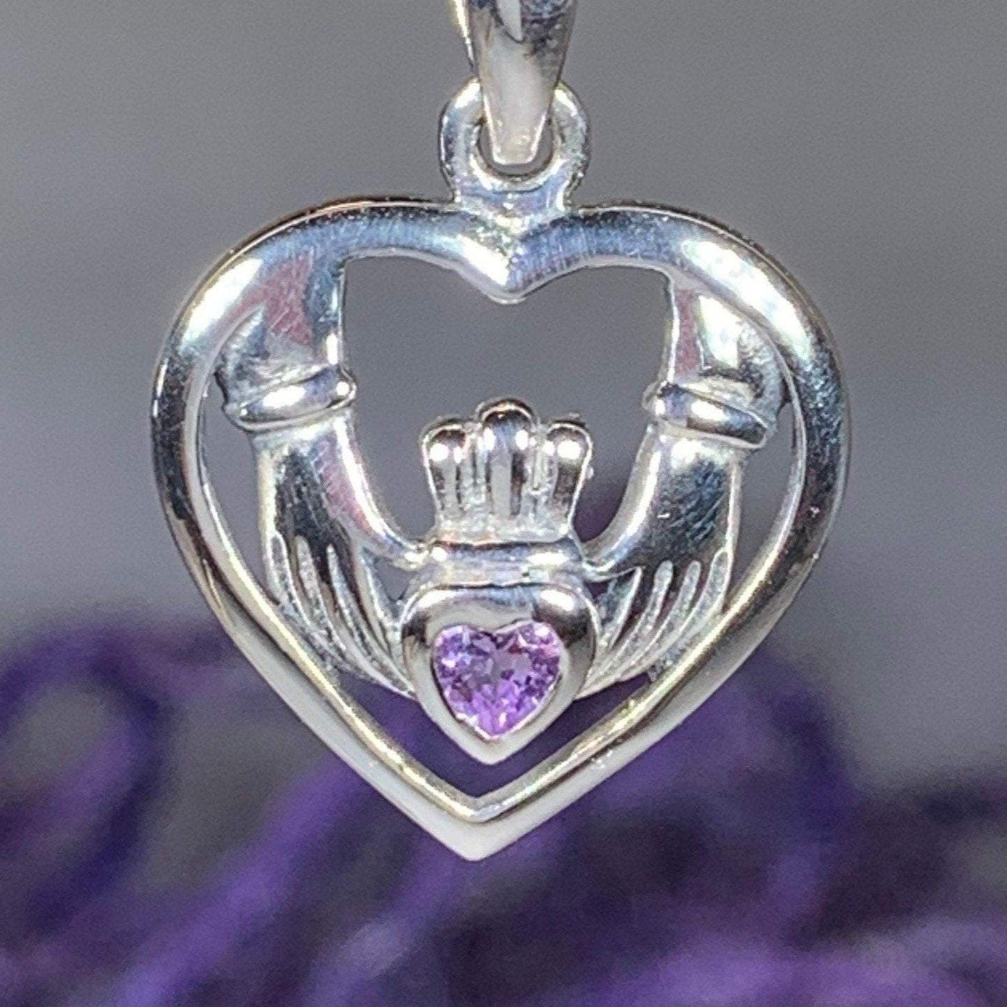 Irish Claddagh Love Necklace in Sterling Silver