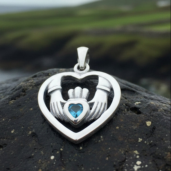 Irish Claddagh Love Necklace in Sterling Silver