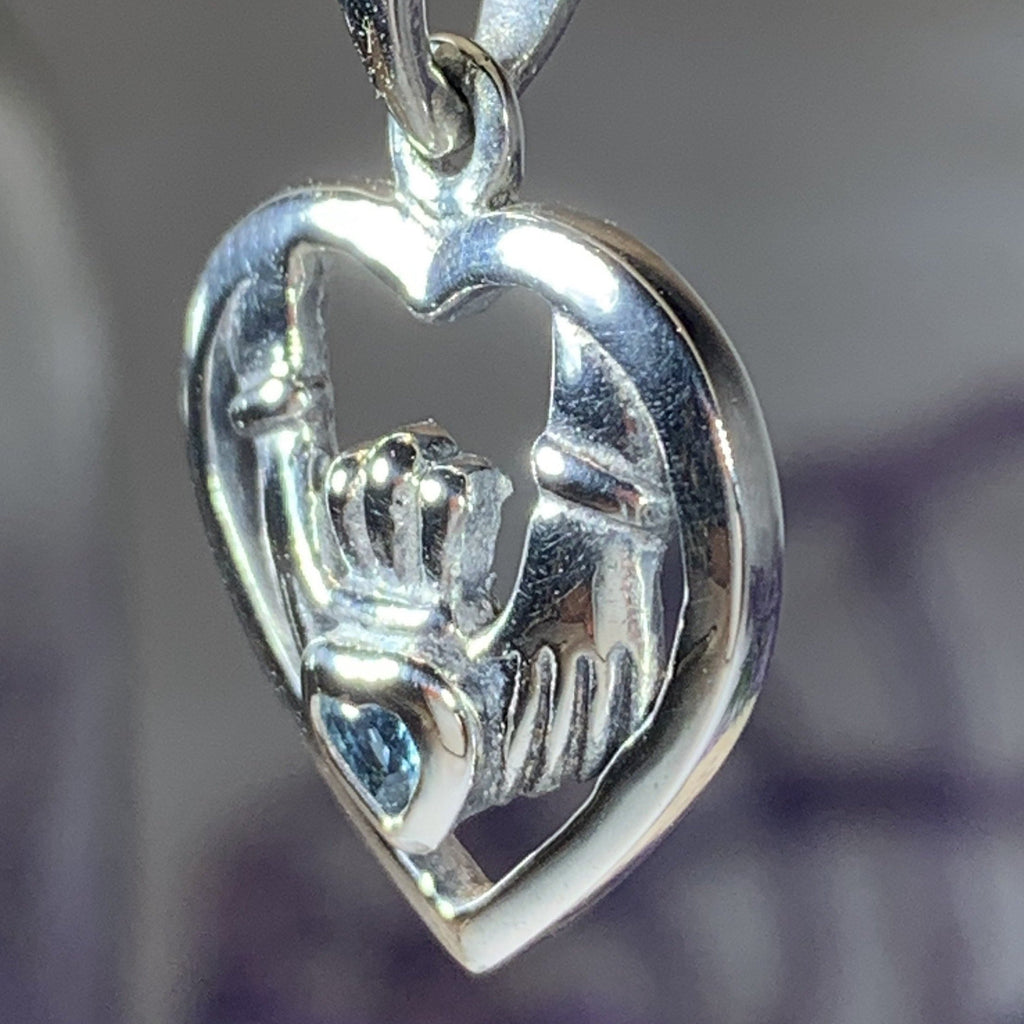 Irish Claddagh Love Necklace in Sterling Silver