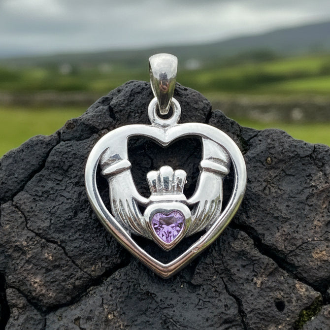Irish Claddagh Love Necklace in Sterling Silver