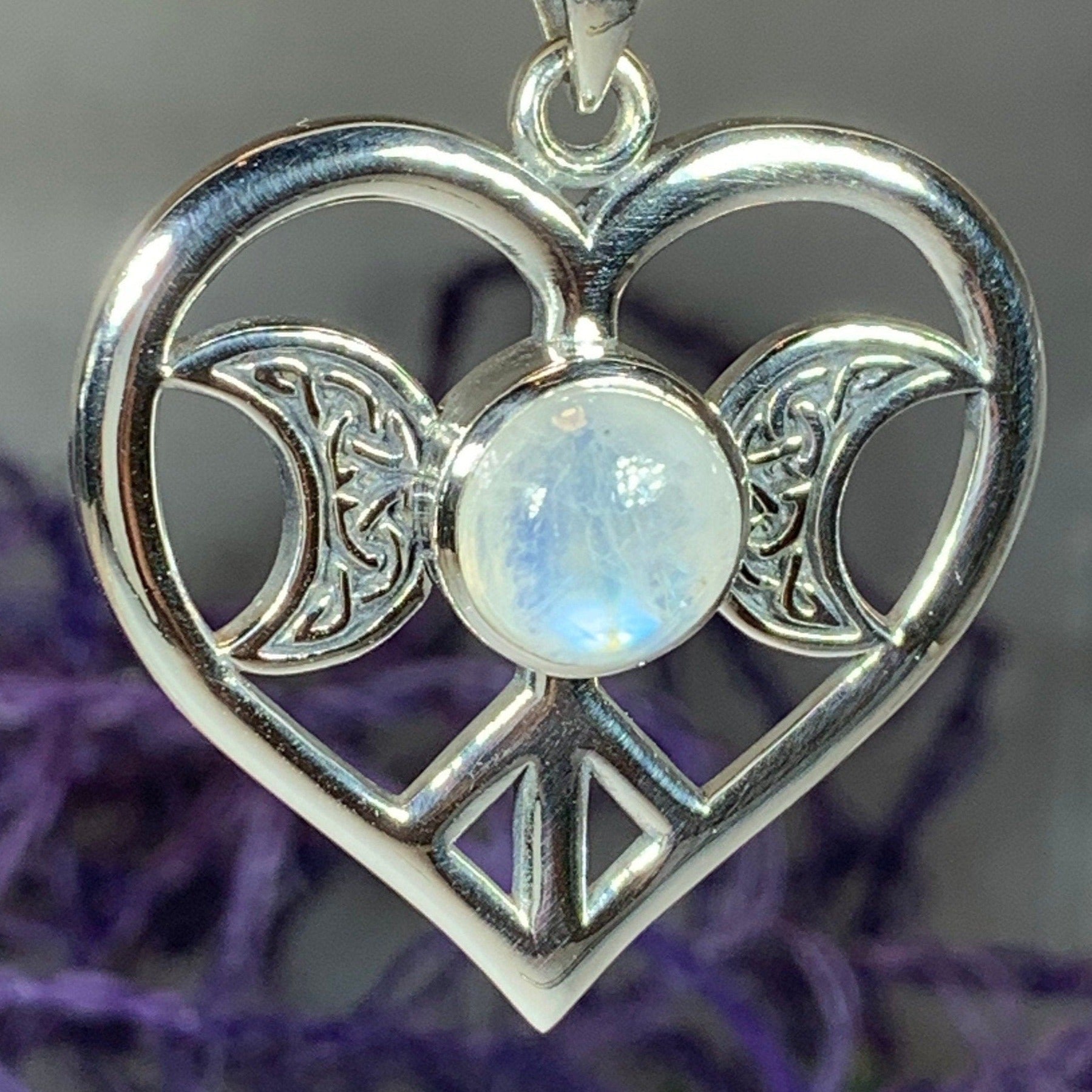Morgance Triple Moon Love Necklace with Rainbow Moonstone