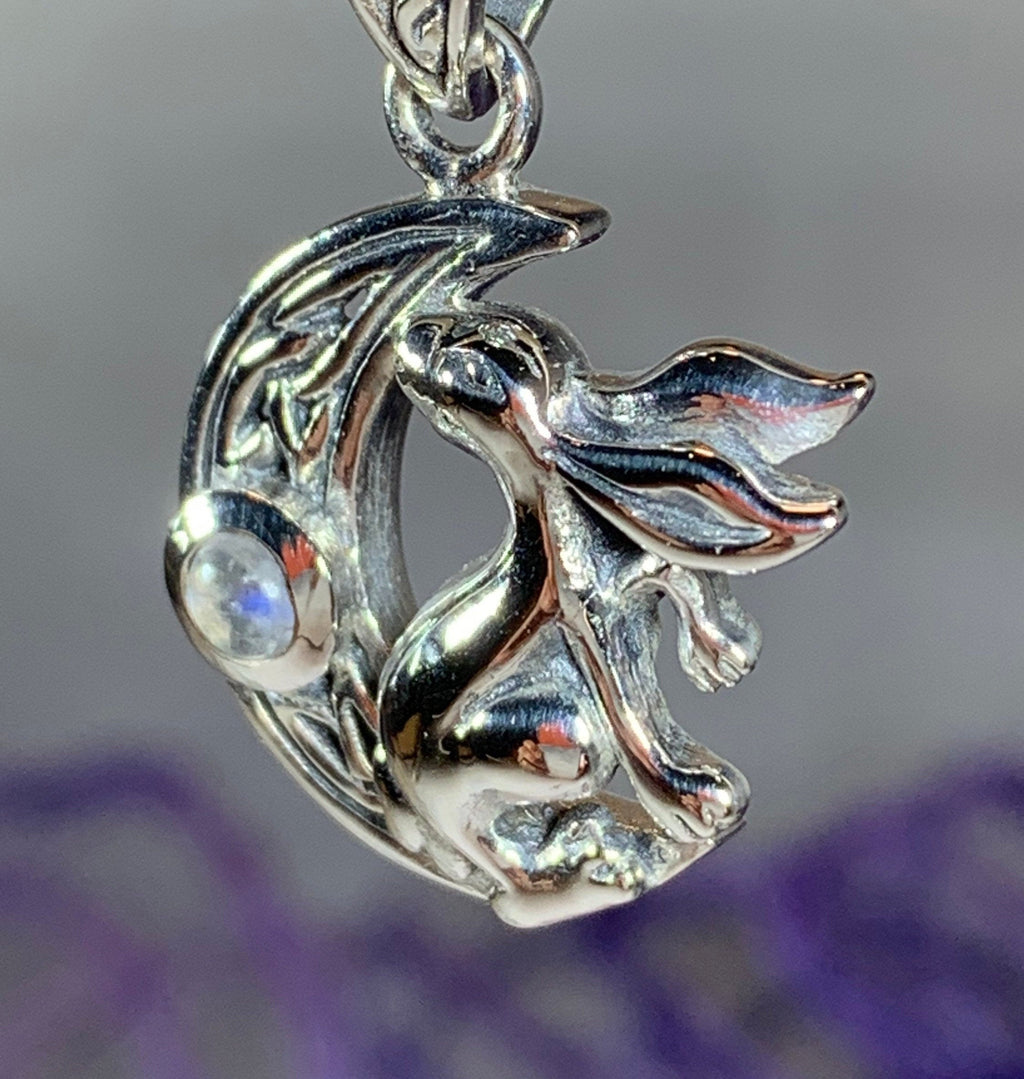 Celtic Rabbit Moon Necklace with Moonstone