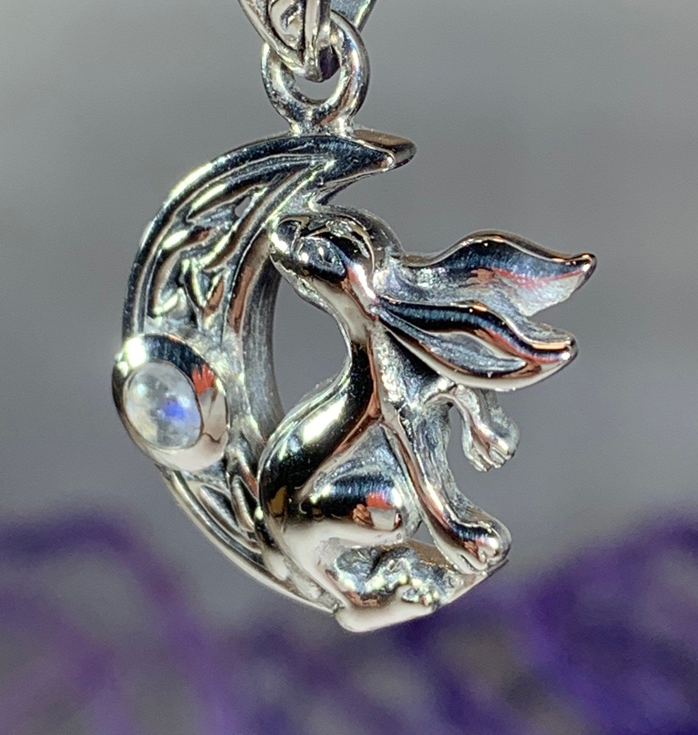 Celtic Rabbit Moon Necklace with Moonstone