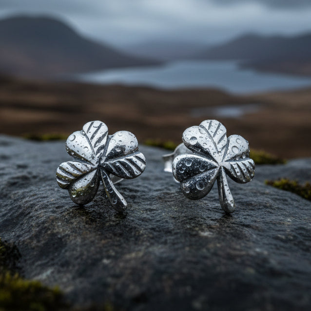 Irish Shamrock Post Earrings in Sterling Silver