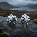 Irish Shamrock Post Earrings in Sterling Silver