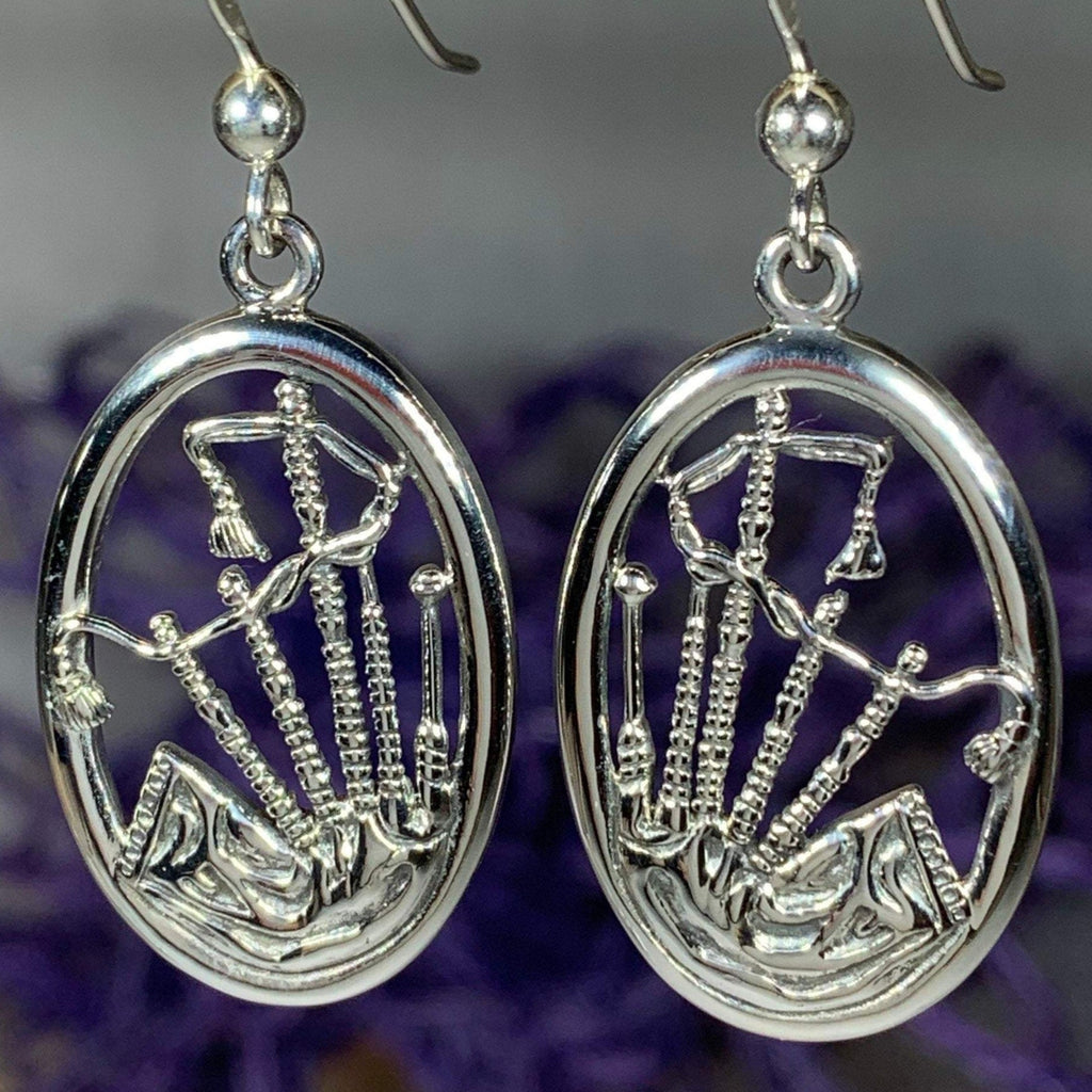 Celtic Bagpipes Earrings in Sterling Silver