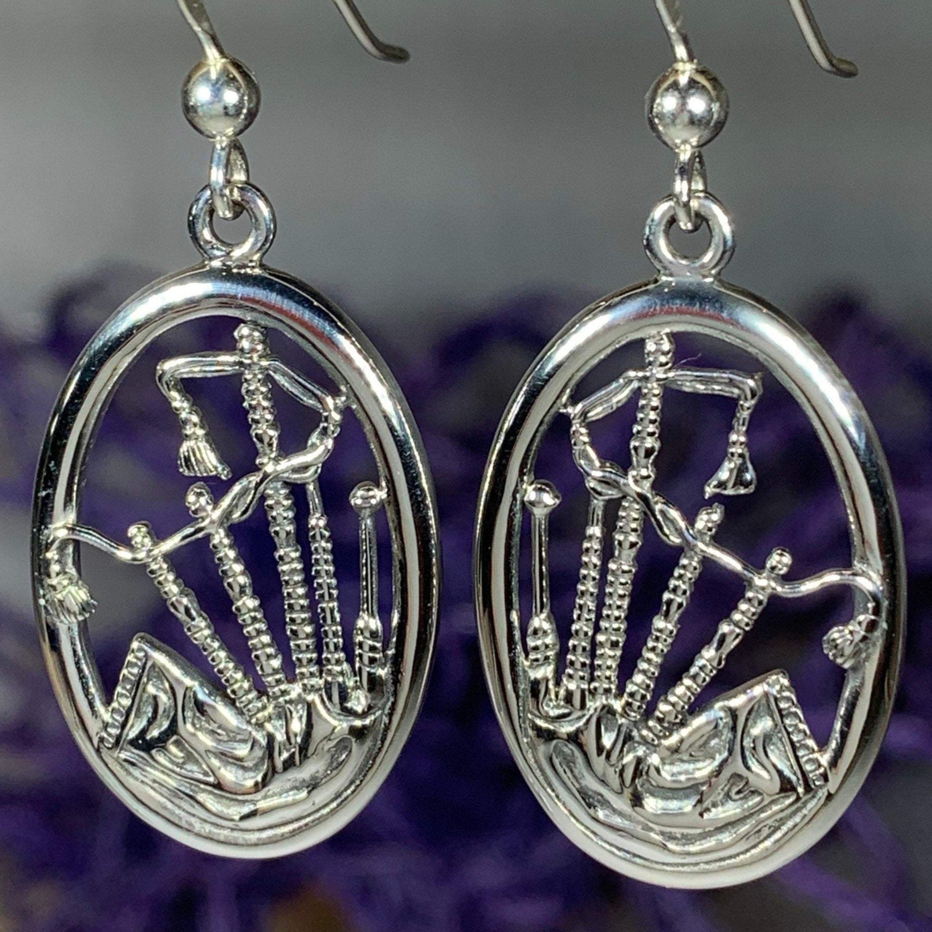 Celtic Bagpipes Earrings in Sterling Silver