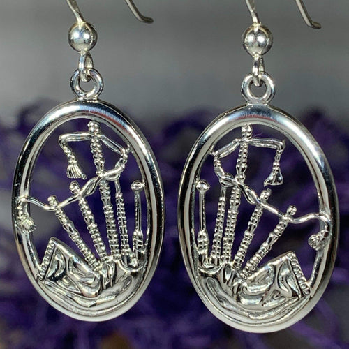 Celtic Bagpipes Earrings in Sterling Silver