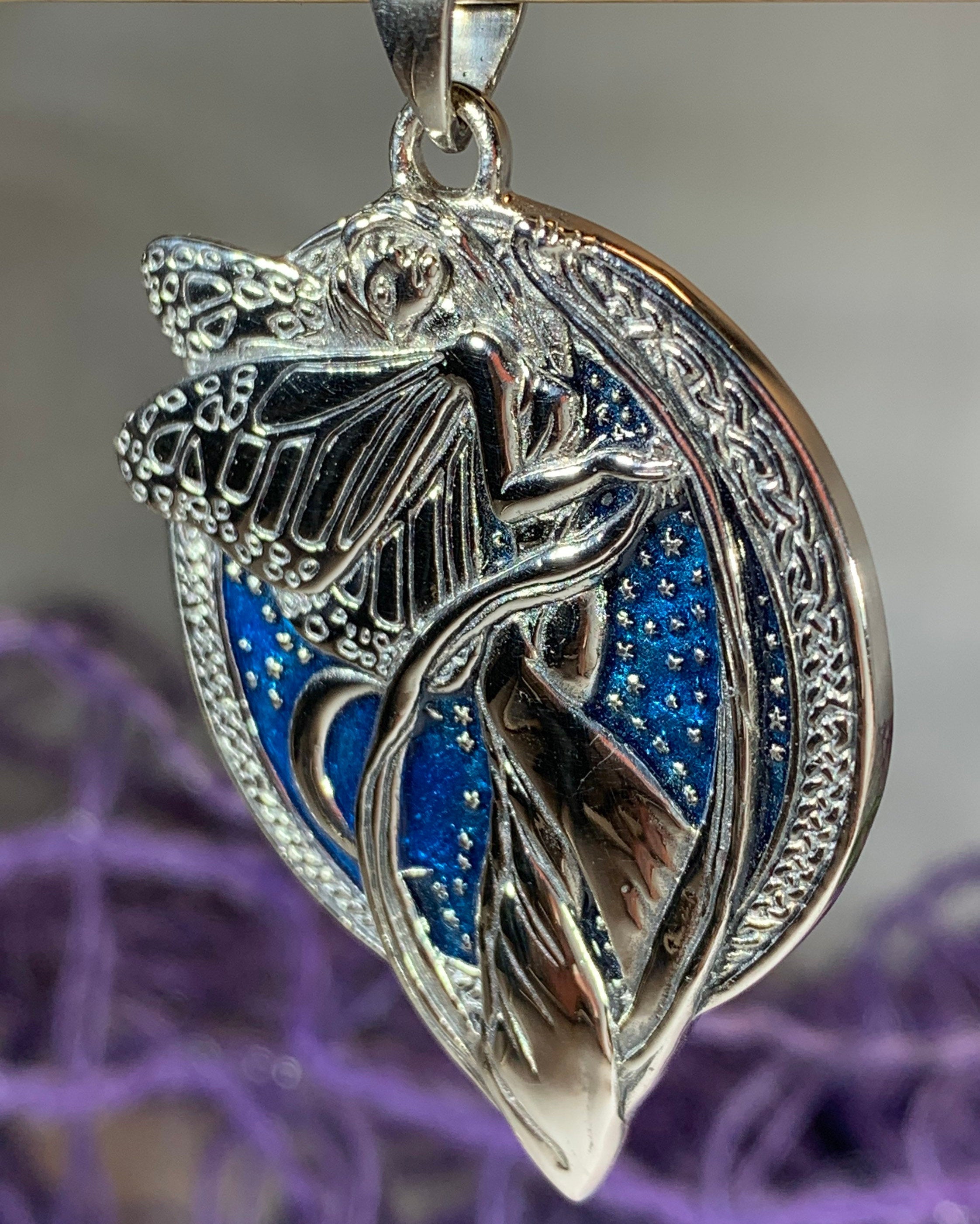 Blue Moon Fairy Necklace in Sterling Silver