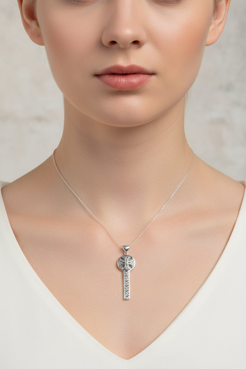 Canice Celtic Cross Necklace in Sterling Silver
