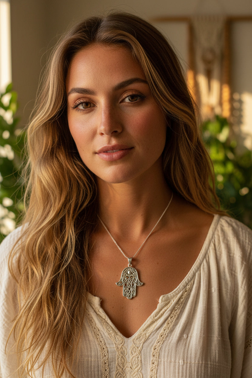 Amory Hamsa Hand Necklace in Sterling Silver