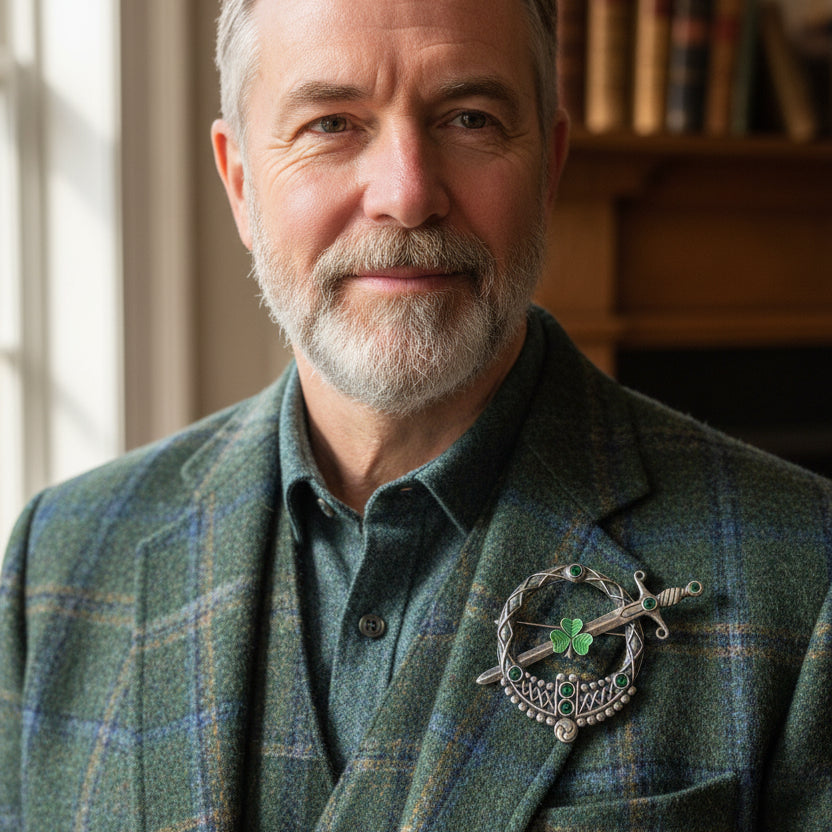Large Irish Shamrock Shield Kilt Pin