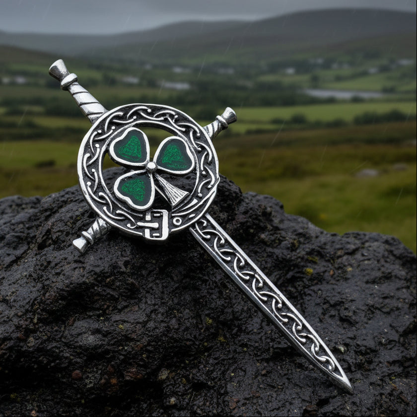 Irish Shamrock Sword Kilt Pin