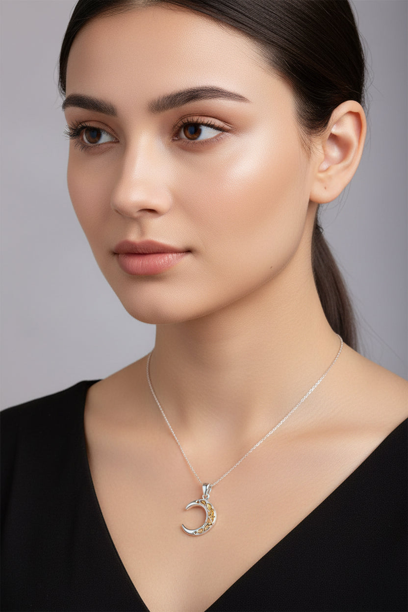 Tri-Color Crescent Moon Necklace