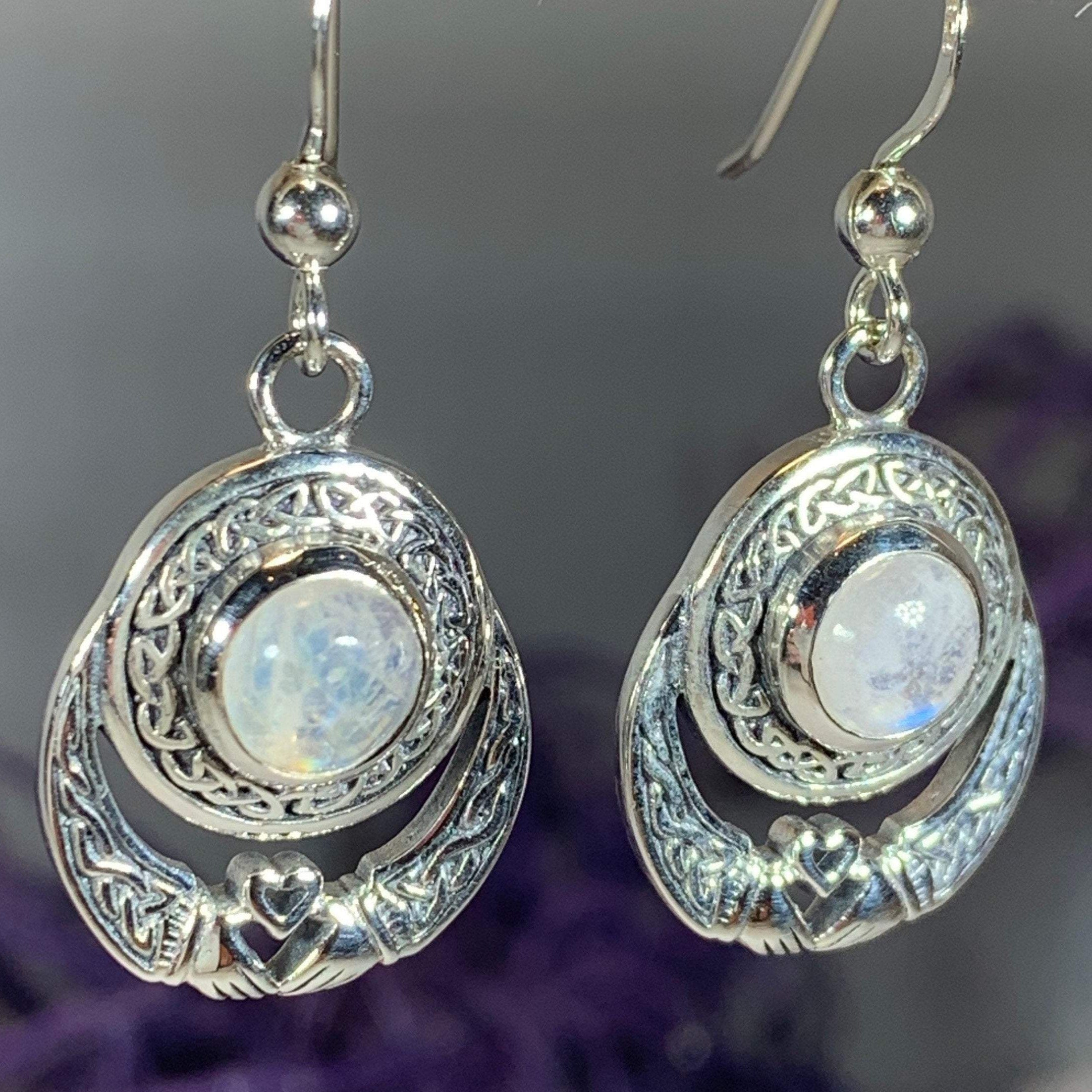 Tess Irish Claddagh Moonstone Earrings