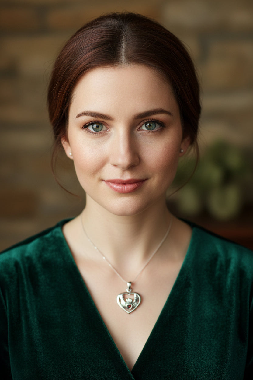 Irish Claddagh Love Necklace in Sterling Silver