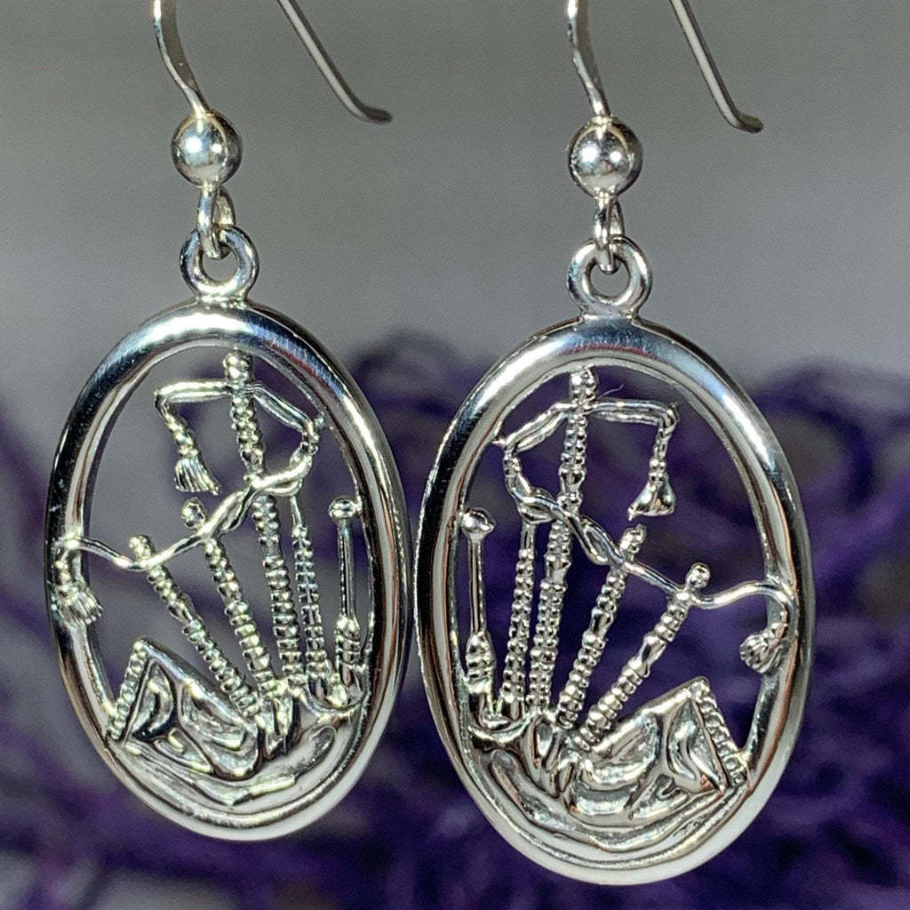 Celtic Bagpipes Earrings in Sterling Silver
