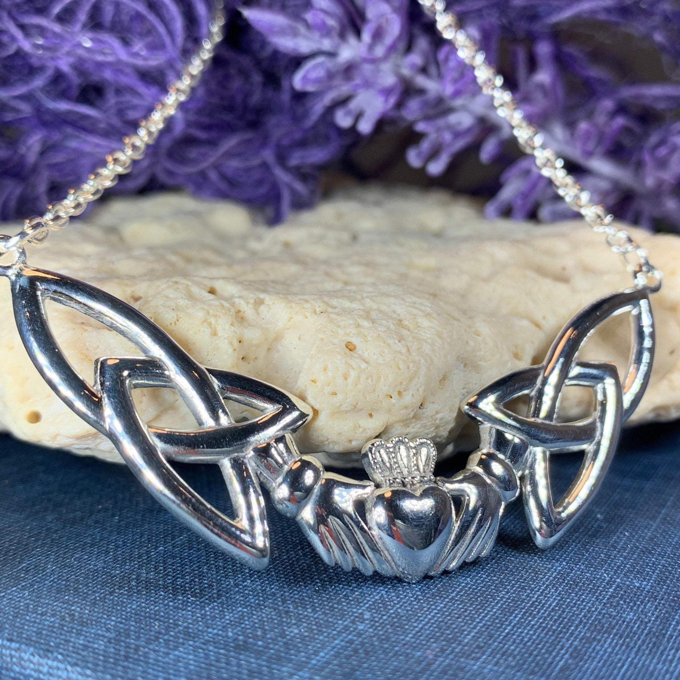 Irish Claddagh Lasting Love Necklace in Sterling Silver
