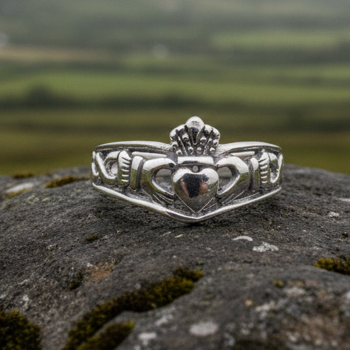 Irish Claddagh Chevron Ring in Sterling Silver