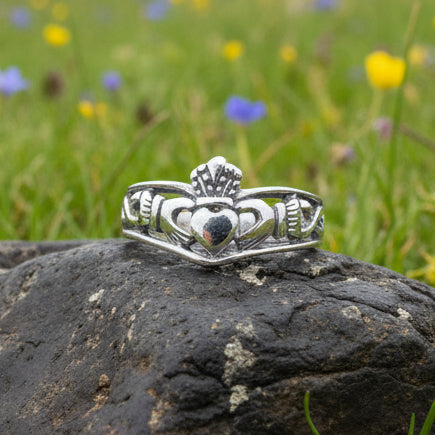 Irish Claddagh Chevron Ring in Sterling Silver