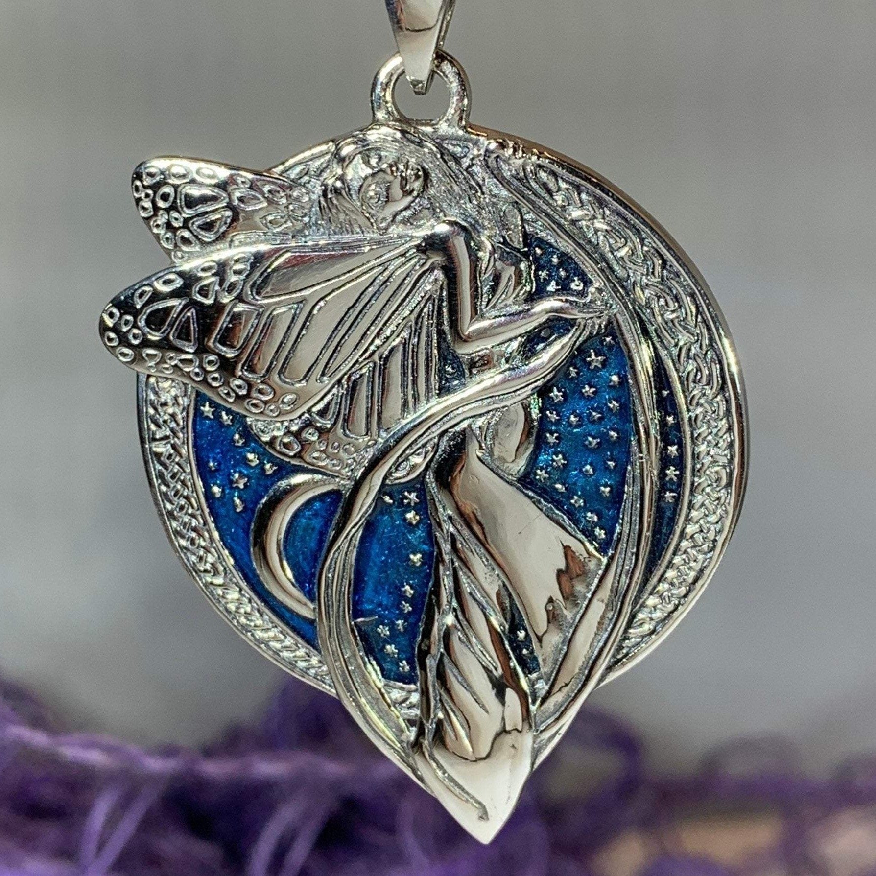 Blue Moon Fairy Necklace in Sterling Silver