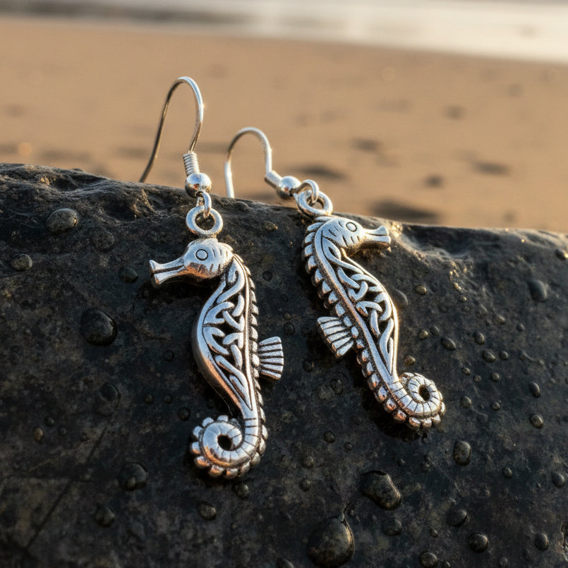 Seadrifter Celtic Seahorse Earrings in Sterling Silver