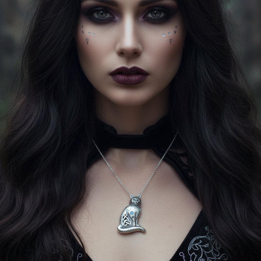 Salem Celtic Cat Necklace in Sterling Silver