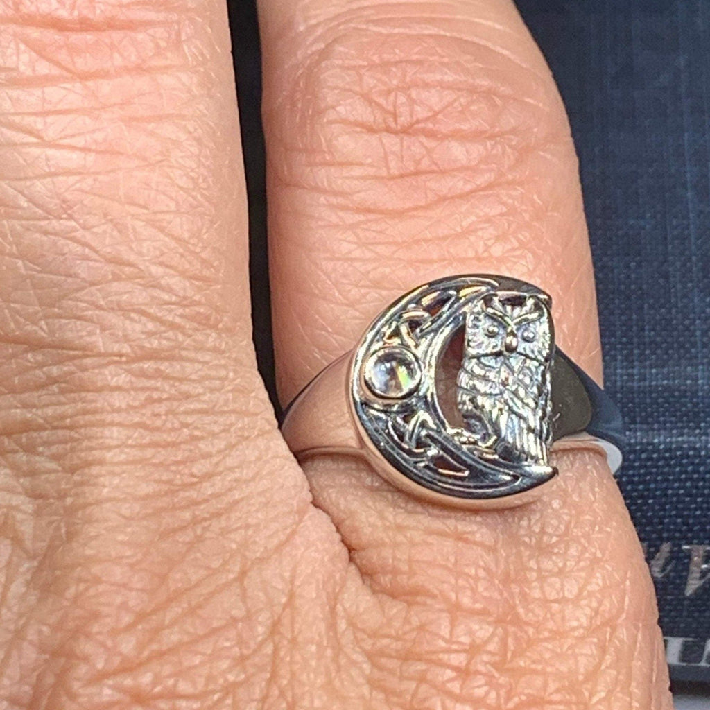 Celtic Owl Moon Ring with Moonstone