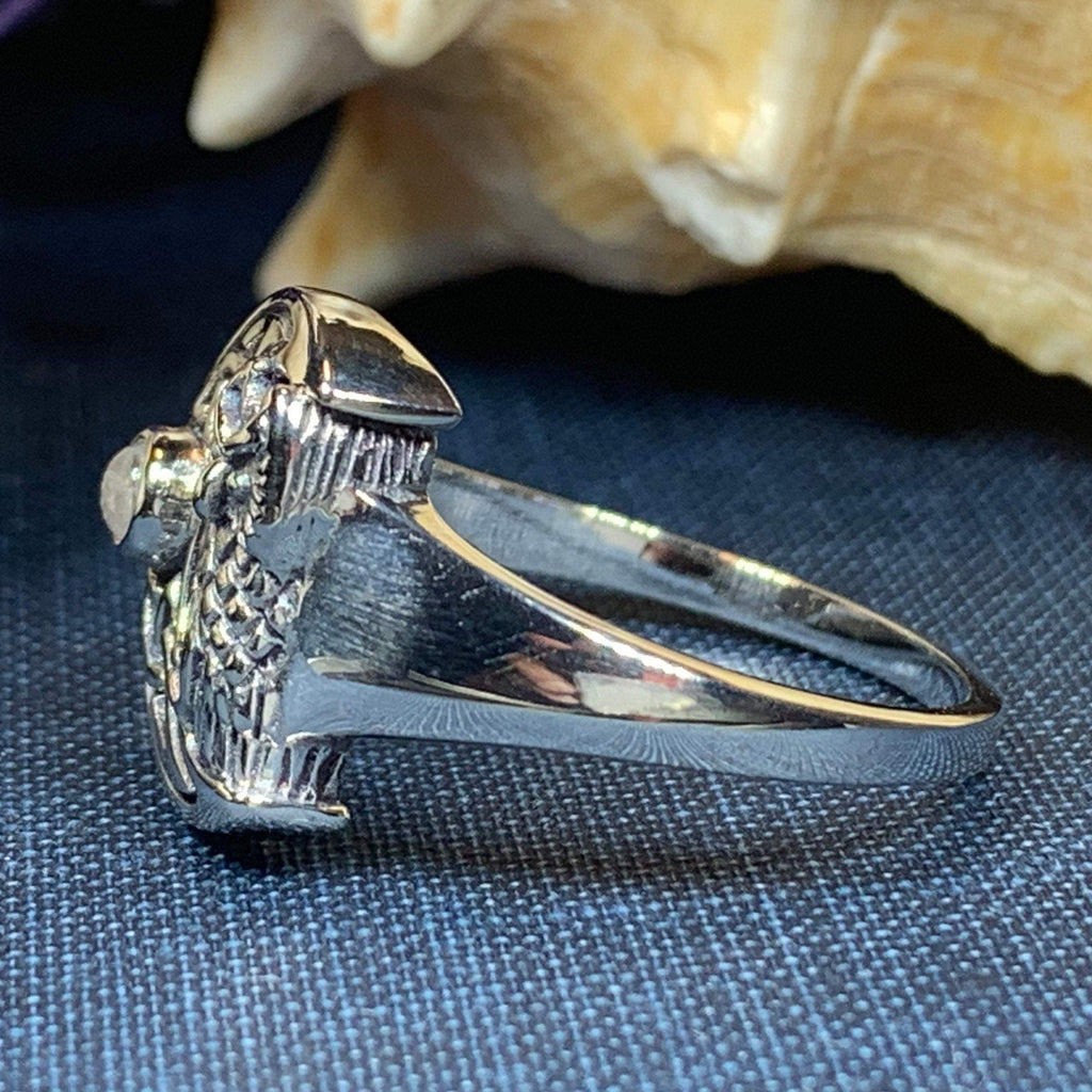 Celtic Owl Moon Ring with Moonstone