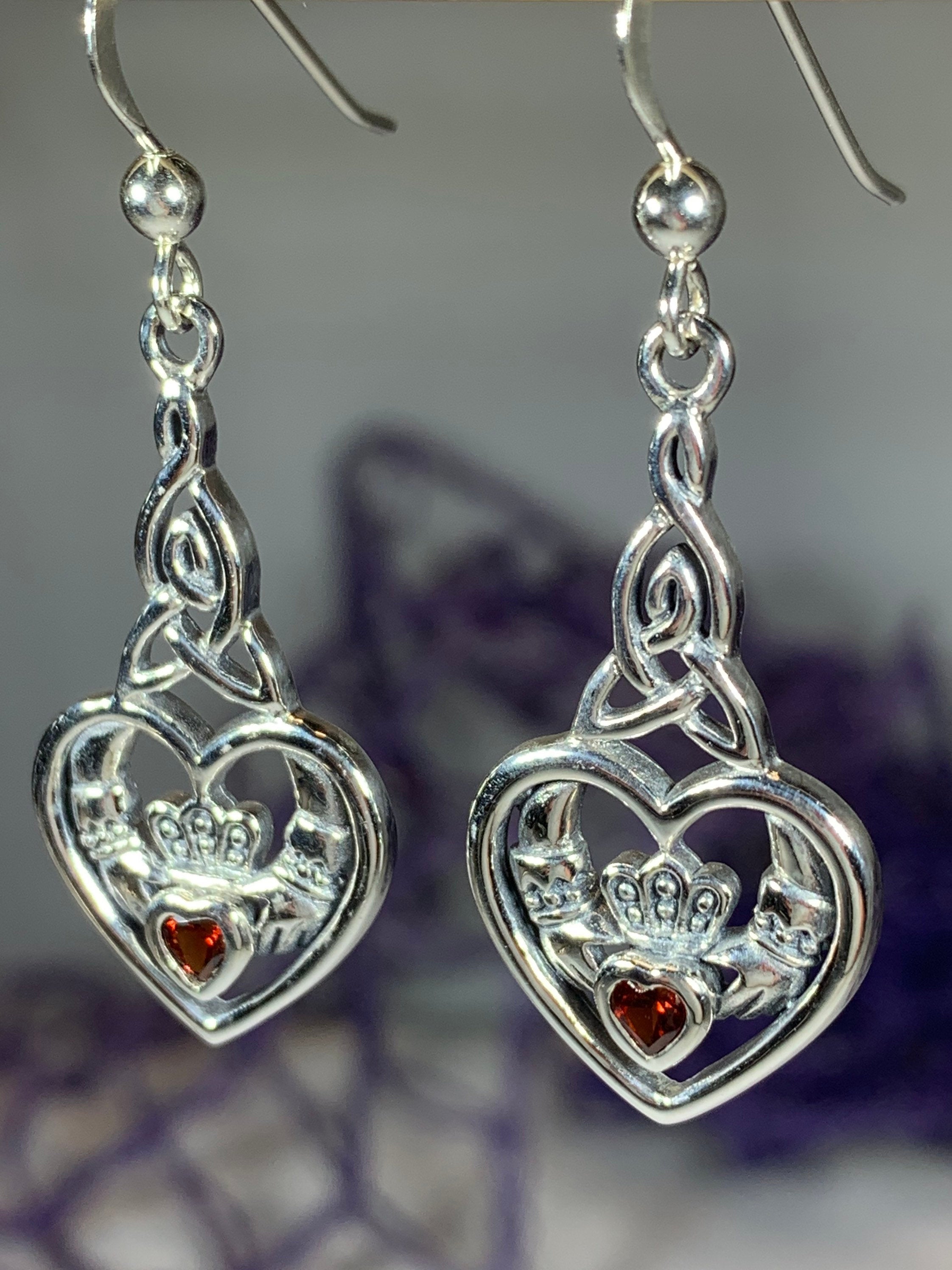 Careena Irish Claddagh Earrings in Sterling Silver