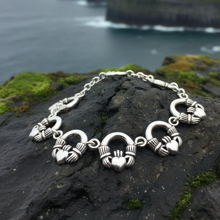 Celtic Irish Claddagh Bracelet in Sterling Silver
