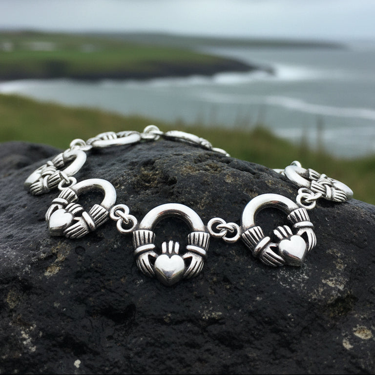 Celtic Irish Claddagh Bracelet in Sterling Silver