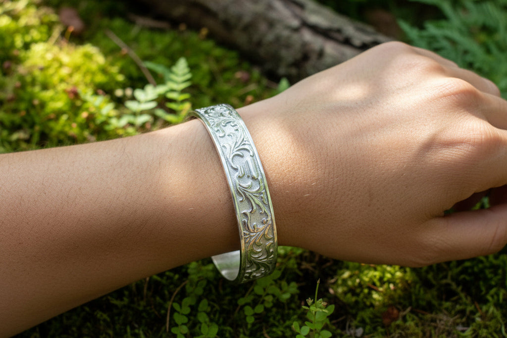 Baroque Pewter Cuff Bracelet - Handmade in Scotland
