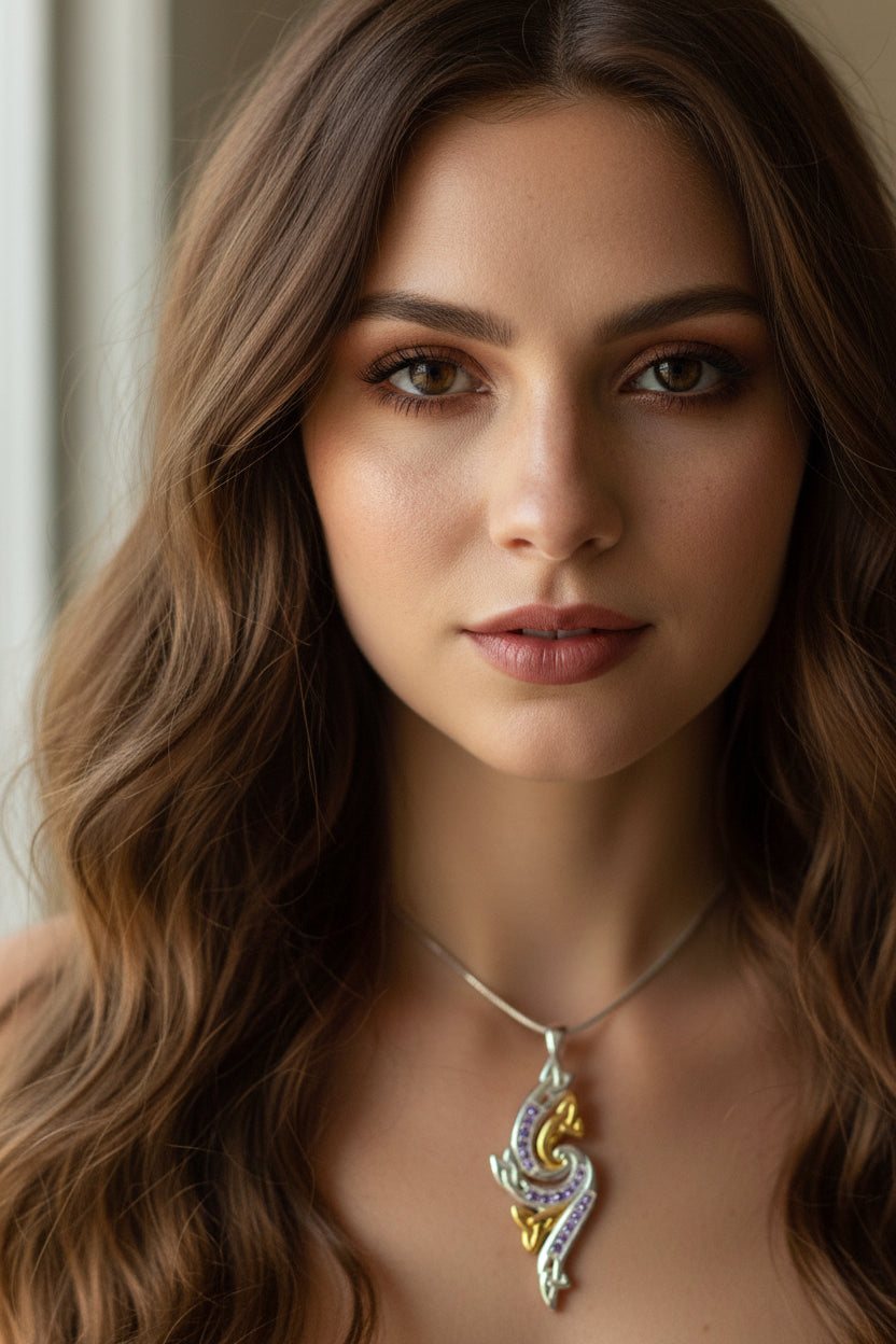 Mystic Trinity Knot Amethyst Necklace in Sterling Silver