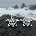 Boho Turtle Flower Earrings in Sterling Silver