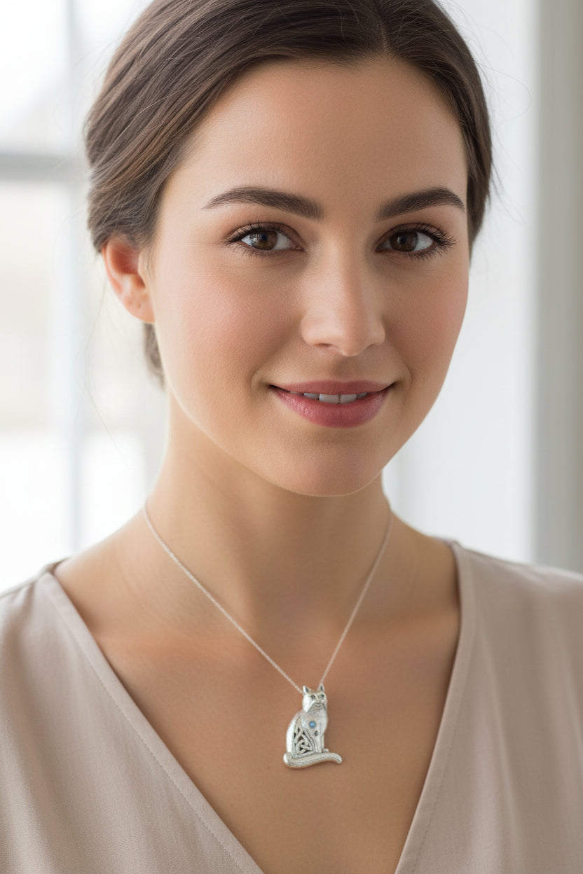 Salem Celtic Cat Necklace in Sterling Silver