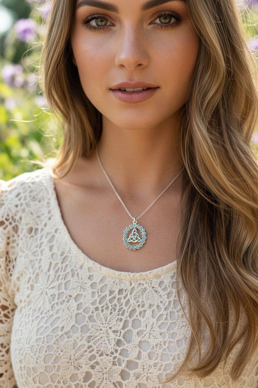 Evadne Trinity Knot Necklace in Sterling Silver
