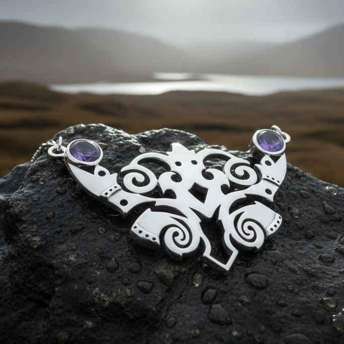 Emeria Celtic Goddess Amethyst Necklace in Sterling Silver