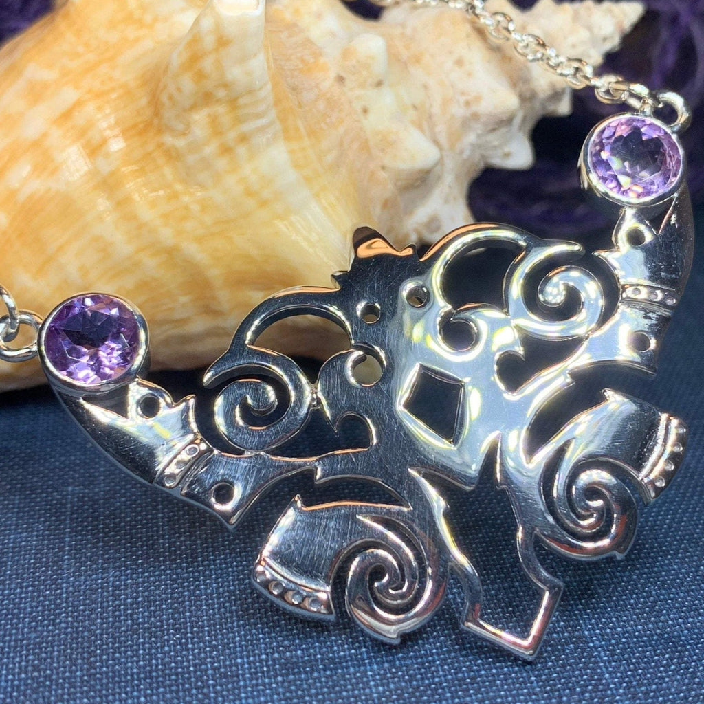 Emeria Celtic Goddess Amethyst Necklace in Sterling Silver