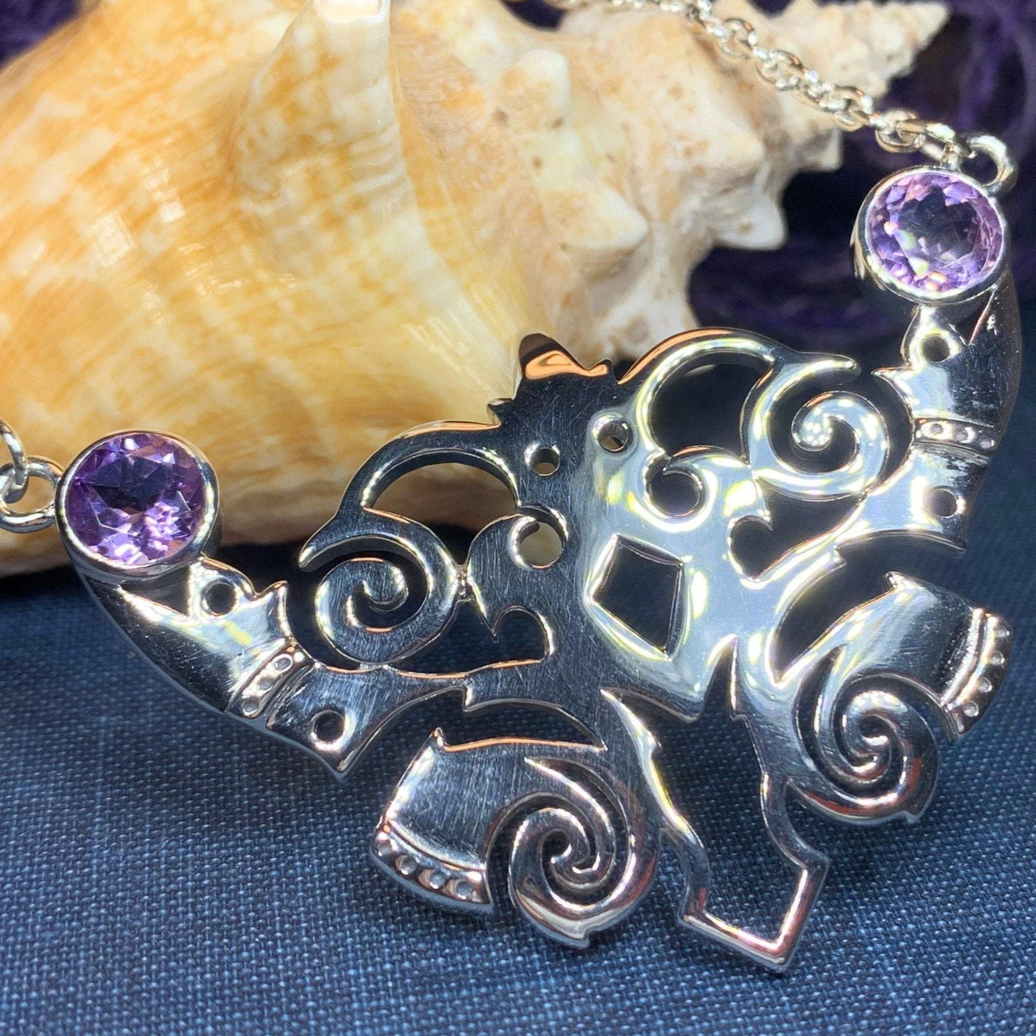 Emeria Celtic Goddess Amethyst Necklace in Sterling Silver