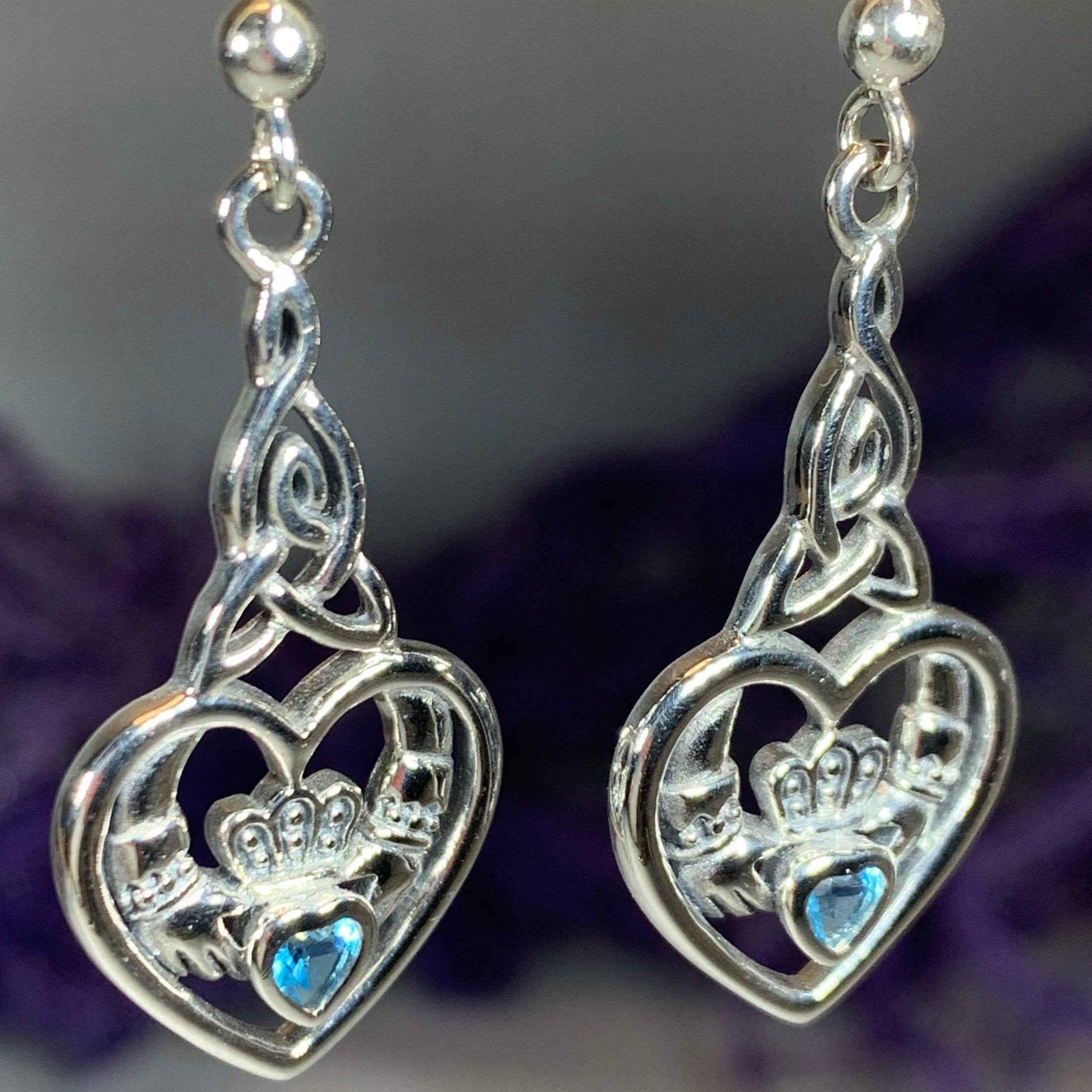 Careena Irish Claddagh Earrings in Sterling Silver