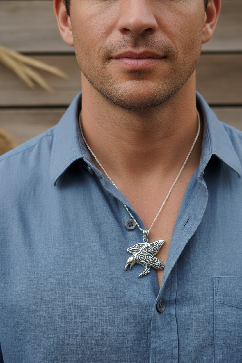 Dauntless Celtic Raven Necklace in Sterling Silver