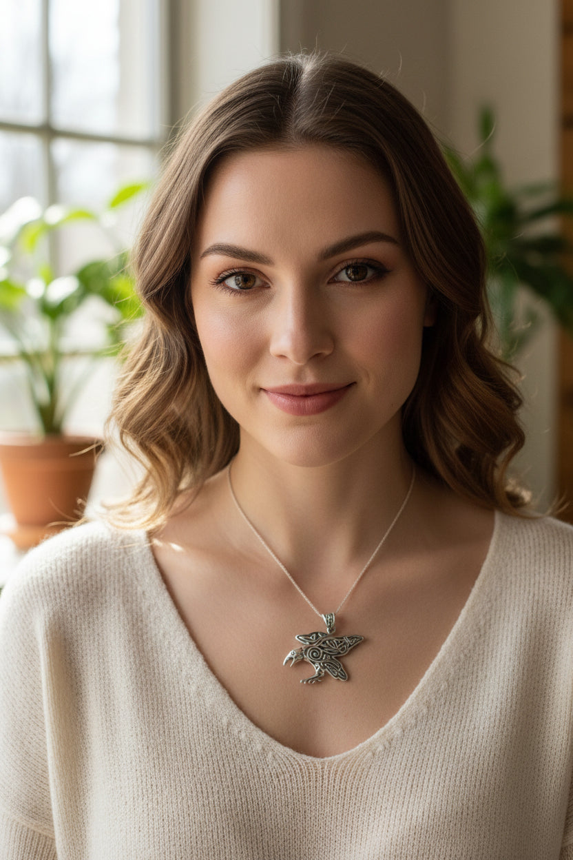 Dauntless Celtic Raven Necklace in Sterling Silver