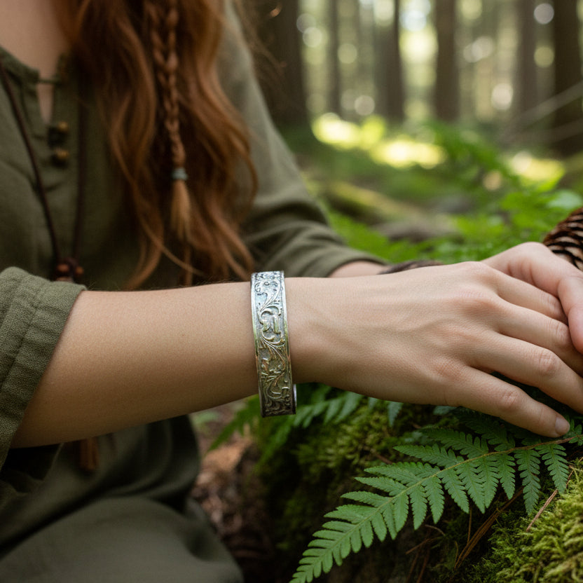 Baroque Pewter Cuff Bracelet - Handmade in Scotland