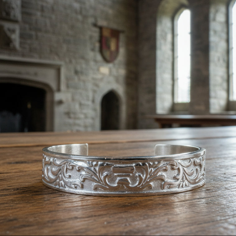 Baroque Pewter Cuff Bracelet - Handmade in Scotland