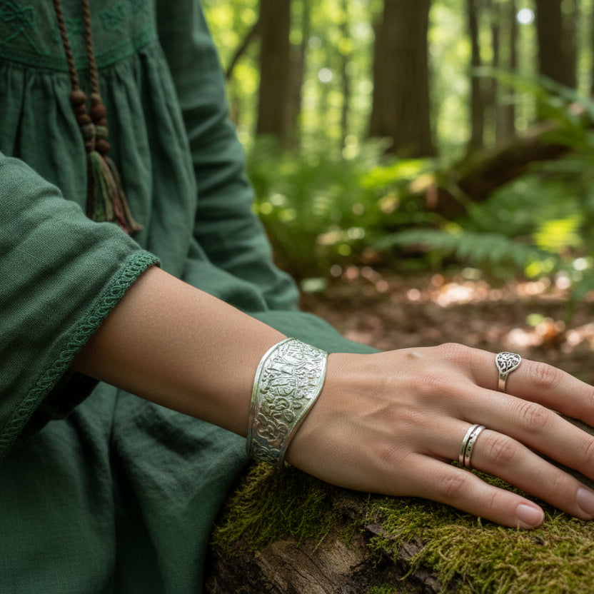 Celtic Love Birds Cuff Bracelet - Handmade in Scotland