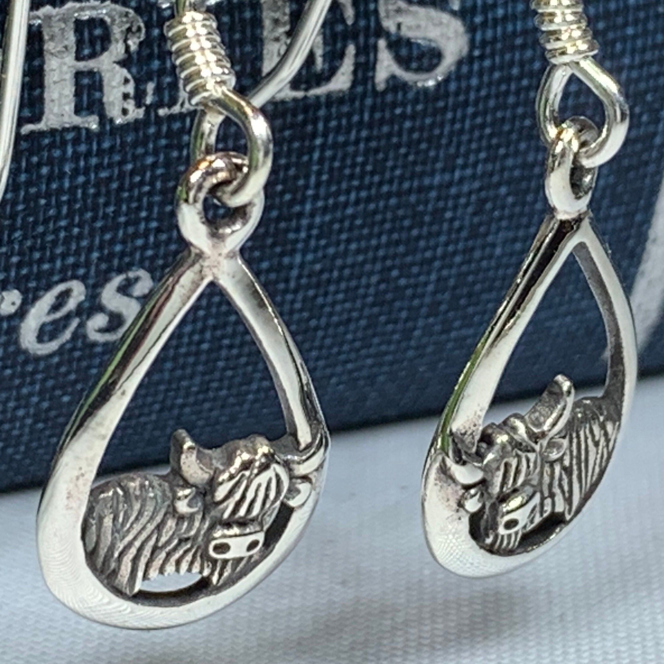 Galloway Scottish Highland Cow Earrings in Sterling Silver